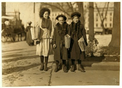 Have been selling 2 years. Youngest, Yedda Welled, is 11 years old. Next, Rebecca Cohen, is 12. Next, Rebecca Kirwin, is 14. LOC cph.3b44833