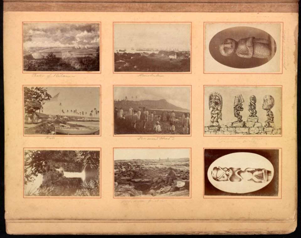Hawaii album, p. 16, Honolulu, Hilo, idol statues and landscapes LCCN2016649493