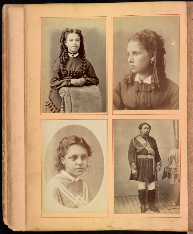 Hawaii album, p. 32, portraits of King Kamehameha V and others LCCN2016651986