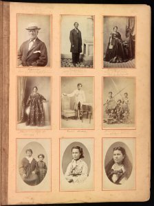 Hawaii album, p. 9, portraits of Hawaiian women, men and a child LCCN2016651397