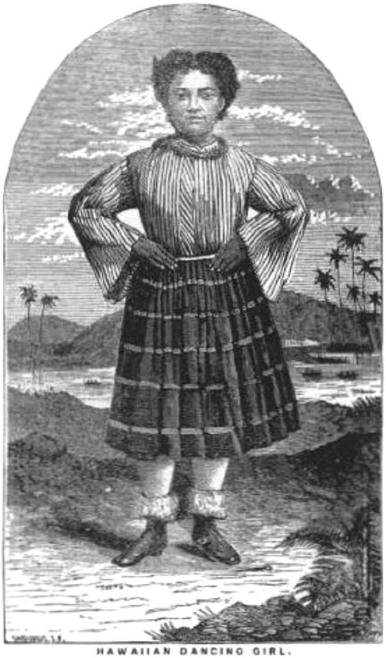 Hawaiian Dancing Girl, wood engraving from photograph by H. L. Chase
