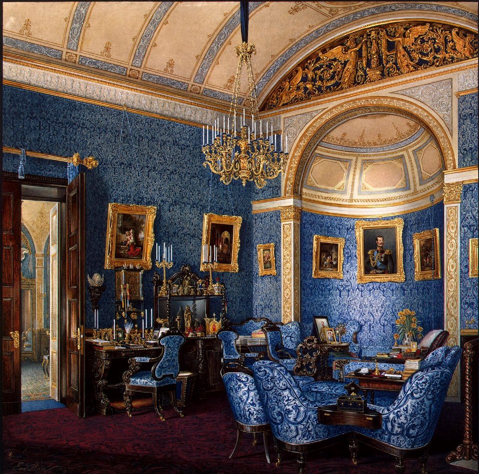 Hau. Interiors of the Winter Palace. The Boudoir of Grand Princess Maria Alexandrovna. 1850s