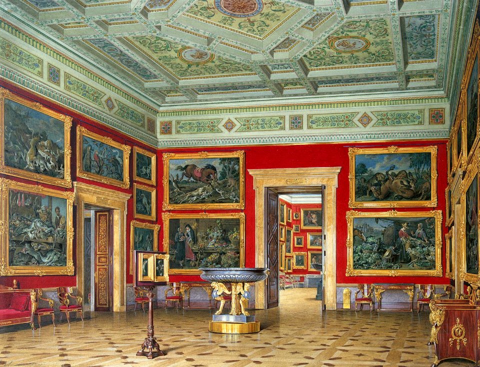 Hau. Interiors of the New Hermitage. The Room of Flemish School