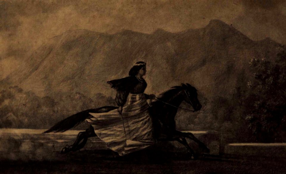 Hawaiian Woman On Horseback. Photograph by H. L. Chase from the Original Painting by E. Wood Perry, Jr., Mission Houses Museum Archives