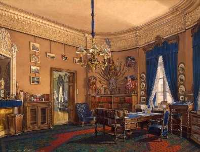 Hau. Interiors of the Small Hermitage. The Study of Crown Prince Nikolai Alexandrovich. 1865