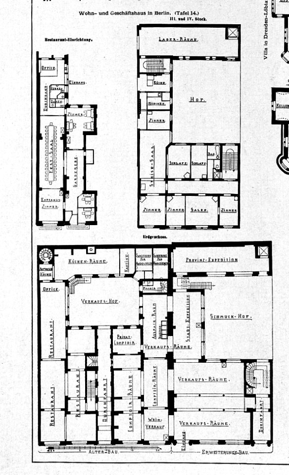 Haus in Berlin Französischestr. 47 Architekt Regierungsbaumeister K. Gause Berlin, Tafel 14 Grundriss