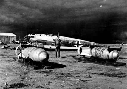 He 111 wreck w bombs Benghazi 1943