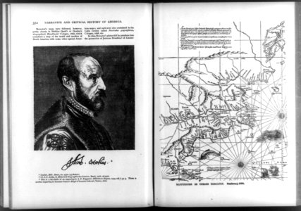 Head-and-shoulders portrait of Abraham Ortelius, Flemish cartographer and geographer, facing right (left); and a detail of the Mercator world map of 1569 (right) LCCN93515174