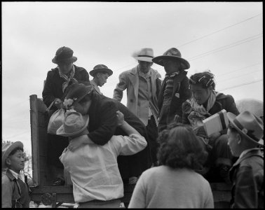 Hayward, California. This family of Japanese ancestry have just arrived in town from their farm. T . . . - NARA - 537512