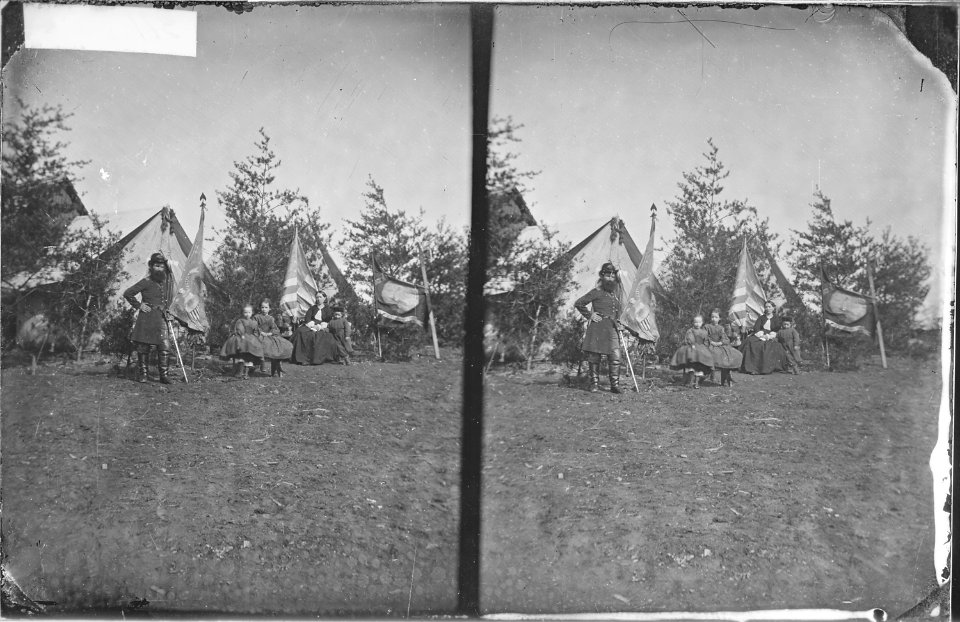 Headquarters, officers in front of tent - NARA - 527535