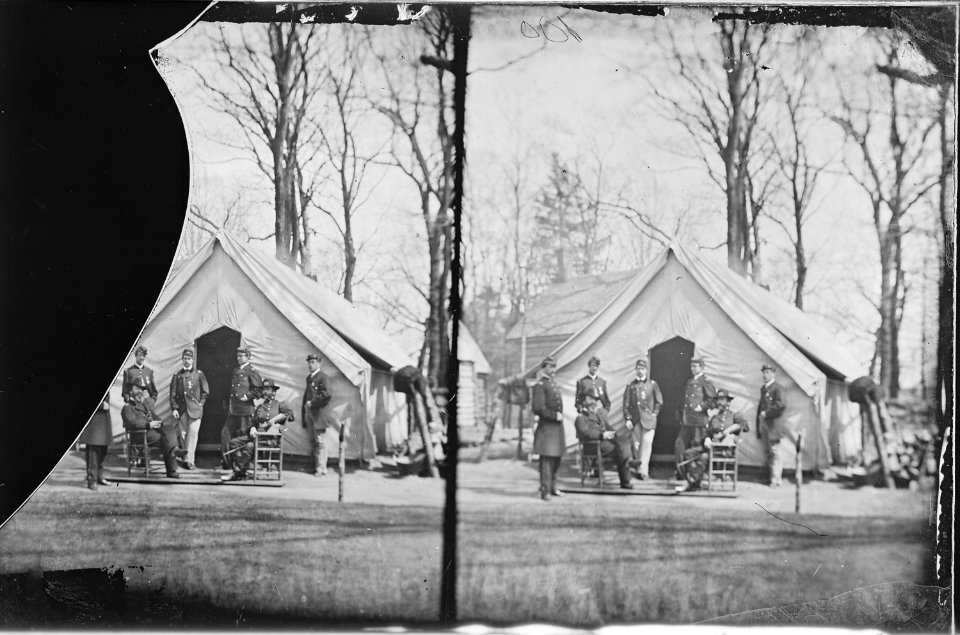 Headquarters, officers in front of tent - NARA - 527536