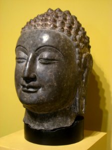 Head of Buddha, probably from North Xiantang Shan Cave Temples, Henan, China, Northern Qi Dynasty (550-577 AD), limestone - Worcester Art Museum - IMG 7558
