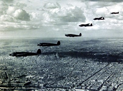 Heinkel He 111 aircraft flying over Paris, France, WWII (33649761970)