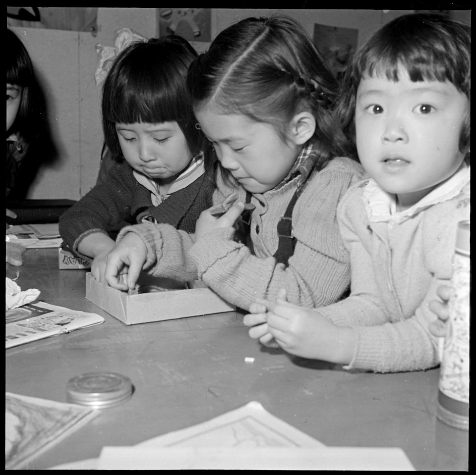 Heart Mountain Relocation Center, Heart Mountain, Wyoming. Two small girls, whose grandparents came . . . - NARA - 539280