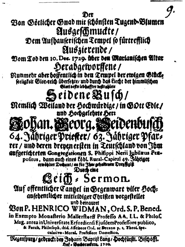 Heinrich Widmann Leich-Sermon Seidenbusch