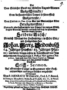Heinrich Widmann Leich-Sermon Seidenbusch