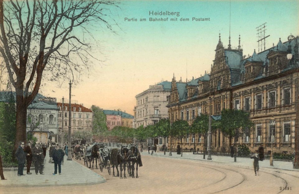 Heidelberg, Baden-Württemberg - Bahnhof mit Postamt (Zeno Ansichtskarten)