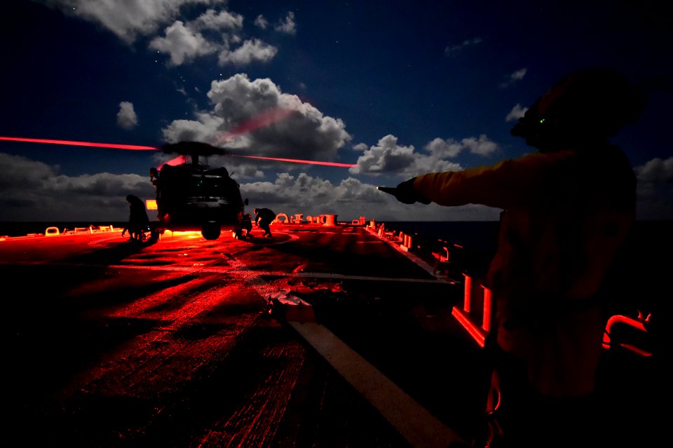 Helicopter night flight operations aboard USS Carney (DDG-64) 151222-N-FP878-375