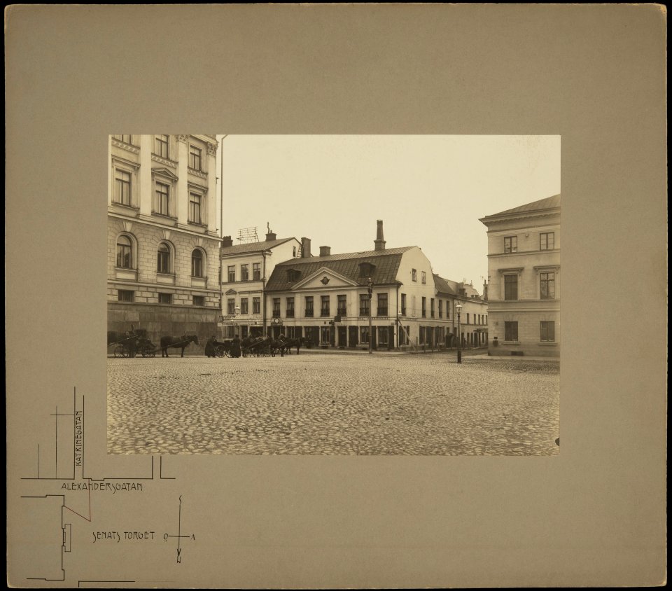 Helsinki 1891, Senaatintori. Aleksanterinkatu 14, 16, 18, 20. Snellmaninkatu 1. Katariinankatu 3. - G16175 - hkm.HKMS000005-km0000m8tq