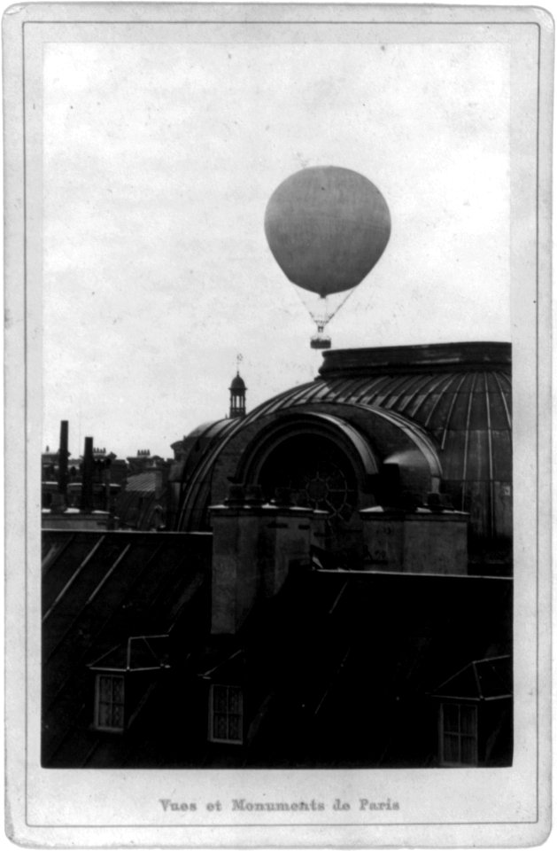 Henri Giffard's balloon over Eglise Saint Roch, Paris, 1878