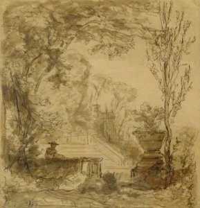 Henri Harpignies-Religieux dans un parc