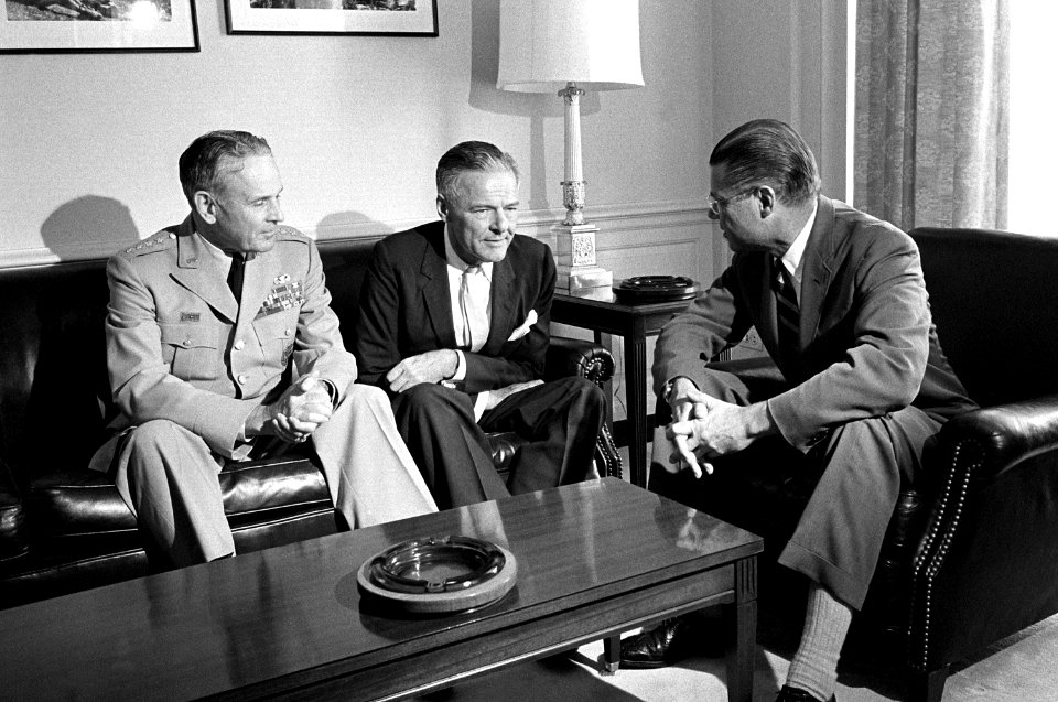Henry Cabot Lodge meets with Maxwell Taylor and Robert McNamara