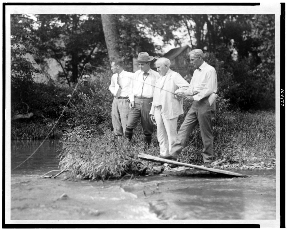 Henry Ford fishing, with Harvey Firestone, Christian, and Thomas Edison LCCN92503798