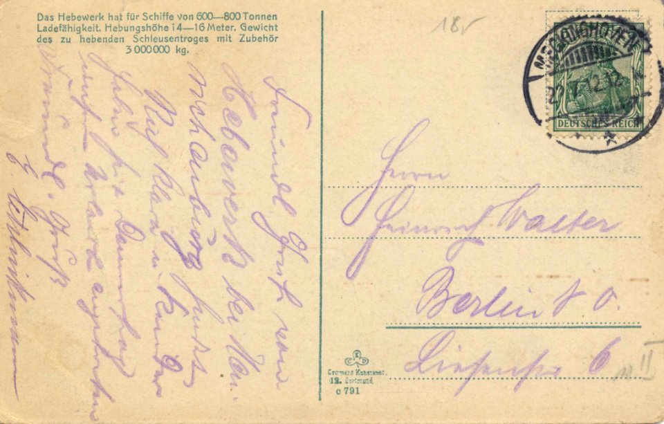 Henrichenburg, Nordrhein-Westfalen - Schiffshebewerk (2) (back) (Zeno Ansichtskarten)