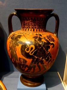 Herakles fighting Geryon, neck amphora, Attic Greek, 550-530 BC, painted clay - Portland Art Museum - Portland, Oregon - DSC08968 photo