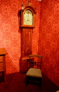 Hepplewhite tall clock, Boston, c. 1805, mahogany, veneer with inlay - Cape Ann Museum - Gloucester, MA - DSC01259 photo