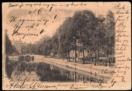 Herengracht 380-386 en links Herengracht 396-400 bij Brug 28 naar de Leidsegracht. Uitgave M. Glückstadt & Münden, Afb ANWU01690000002