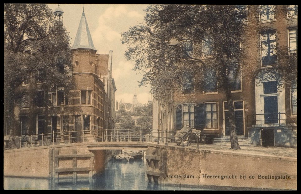 Herengracht 393-399. In het midden Beulingsluis met ingang Beulingsloot. Uitgave B. Brouwer, Amsterdam, Afb PBKD00289000007