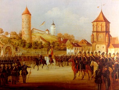 Hermann Volz Parade der Biberacher Bürgerwehr am Riedlinger Tor 1849