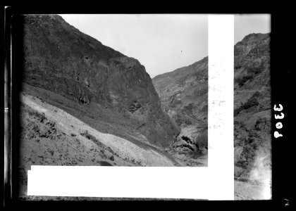 Herod's hot baths of Callirrhoe. Wady Zerka Main. A basalt cliff in the sandstone mountains LOC matpc.15289