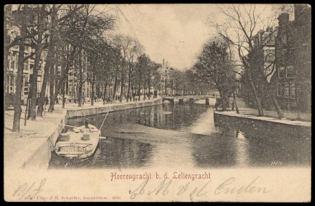 Herengracht met op de achtergrond de Leliegracht. Uitgave J.H. Schaefer, Amsterdam, Afb PBKD00288000002