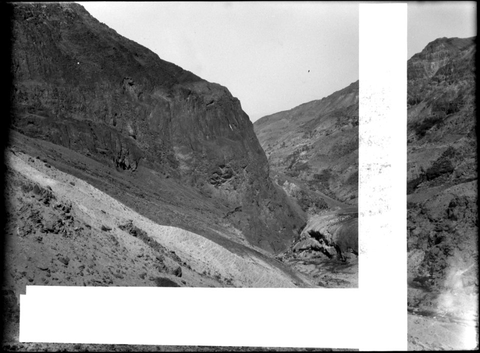 Herod's hot baths of Callirrhoe. Wady Zerka Main. A basalt cliff in the sandstone mountains LOC matpc.15289