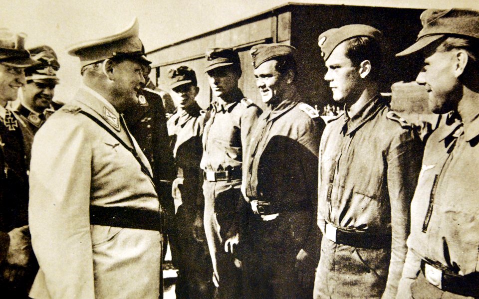 Hermann Goring inspecting aviators who had victorious night fighter formations (33804763203)