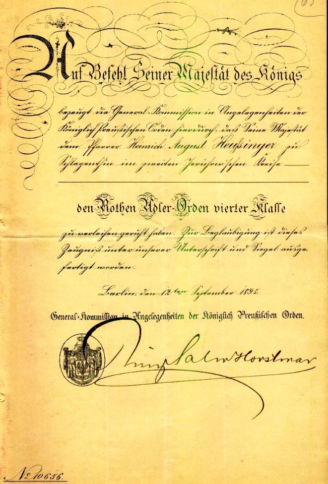 Heußinger,August Rother Adler Orden