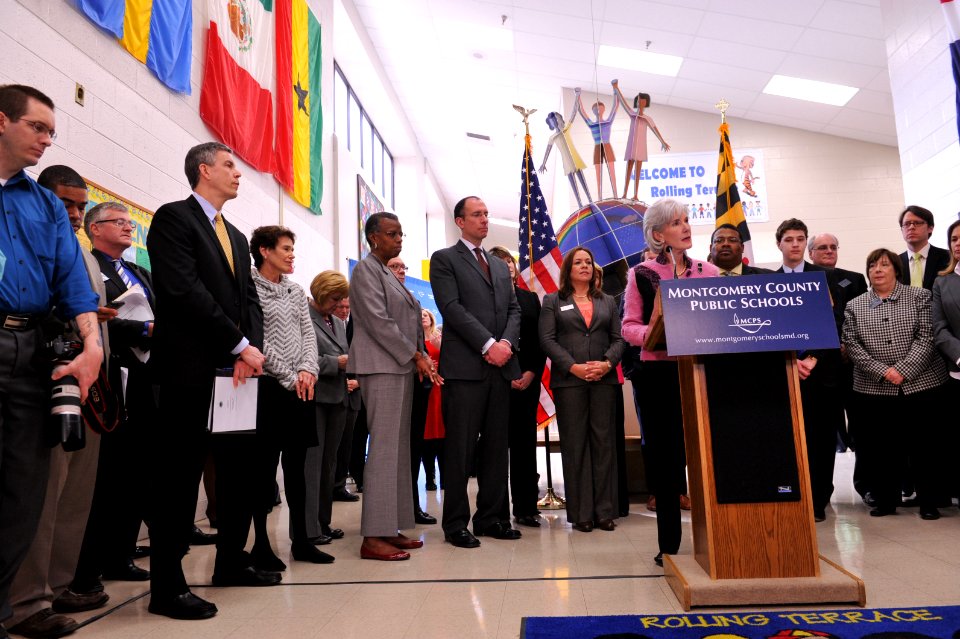 HHS Secretary Sebelius joins U.S. Dept. of Education Secretary Arne Duncan at Rolling Terrace Elementary School in Montgomery County, MD (12)
