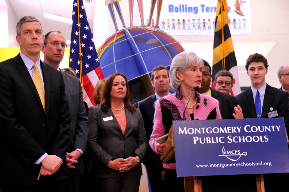 HHS Secretary Sebelius joins U.S. Dept. of Education Secretary Arne Duncan at Rolling Terrace Elementary School in Montgomery County, MD (9)