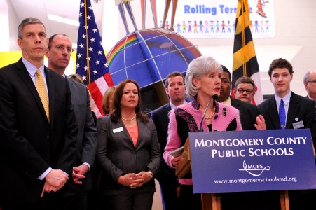 HHS Secretary Sebelius joins U.S. Dept. of Education Secretary Arne Duncan at Rolling Terrace Elementary School in Montgomery County, MD (9)
