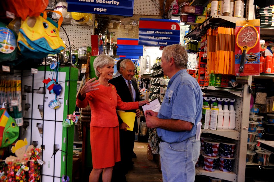 HHS Secretary Sebelius and CMS Adminstrator Berwick tour Frager's Hardware Store in Washington D.C. prior to announcing a proposed a framework to assist states in building Affordable Insurance Exchanges