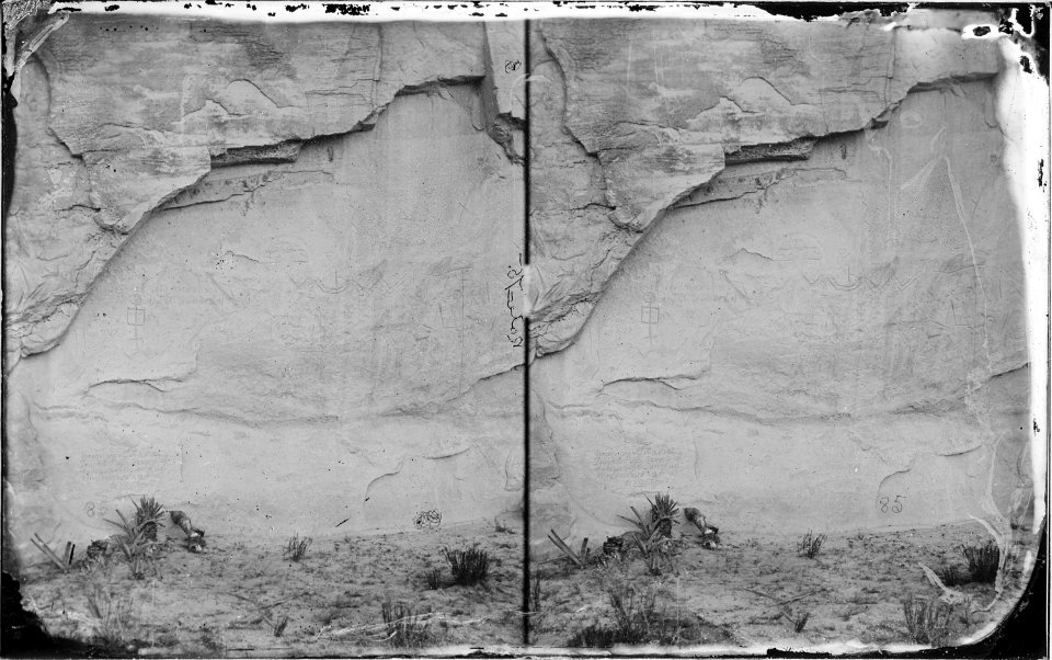 Hieroglyphics on south wall of Inscription Rock. New Mexico 1873 - NARA - 519808