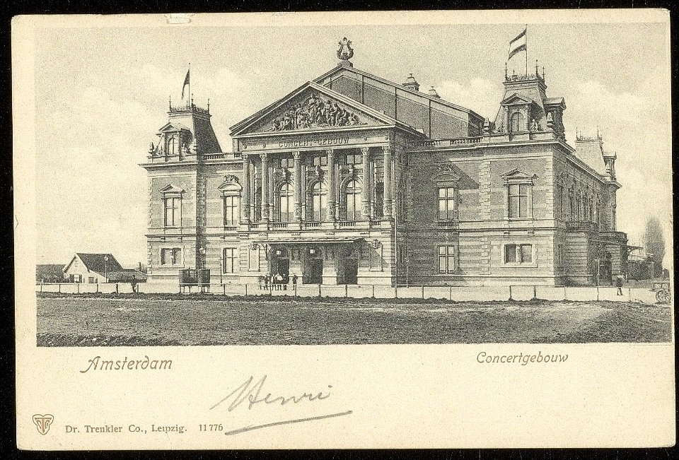 Het Concertgebouw, Van Baerlestraat 92. Uitgave Dr. Trenkler Co. Leipzig, Afb ANWU01769000002