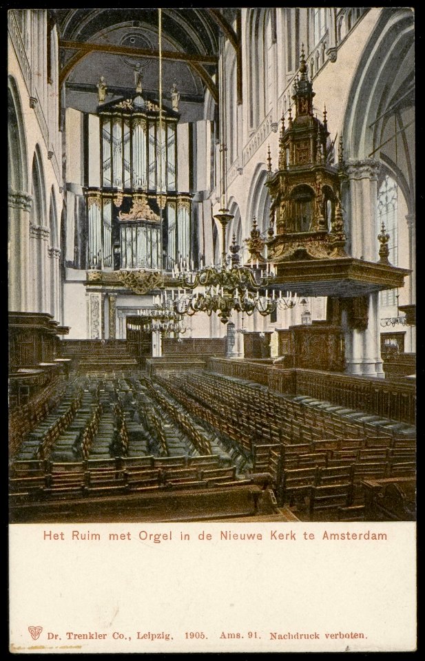 Het Ruim met Orgel in de Nieuwe Kerk, Dam 12. Uitgave Dr. Trenkler Co. Leipzig, Afb PBKD00389000005