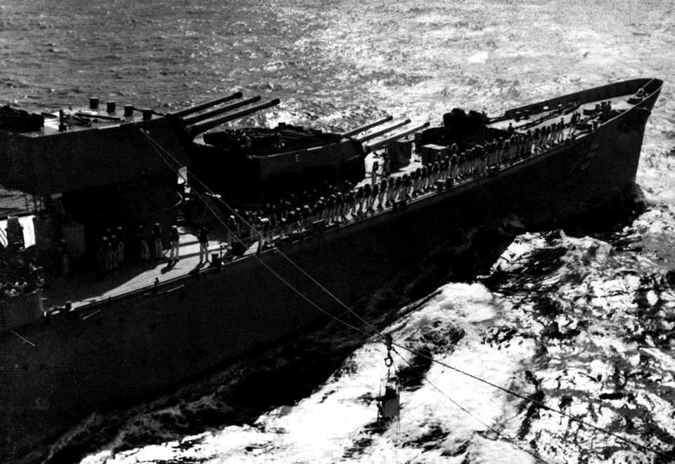 Highline transfer to USS Helena (CA-75) in the Pacific Ocean, in 1957