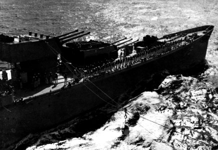 Highline transfer to USS Helena (CA-75) in the Pacific Ocean, in 1957