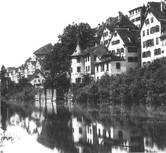 Hildebrandt - Hölderlinturm mit Badehäuschen der Eberhardtschen Badeanstalt, um 1910 (TSiW068A)