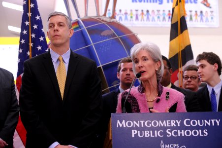 HHS Secretary Sebelius joins U.S. Dept. of Education Secretary Arne Duncan at Rolling Terrace Elementary School in Montgomery County, MD (2)