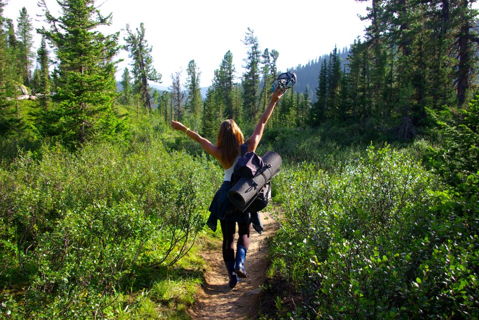 Hiking happy female photo